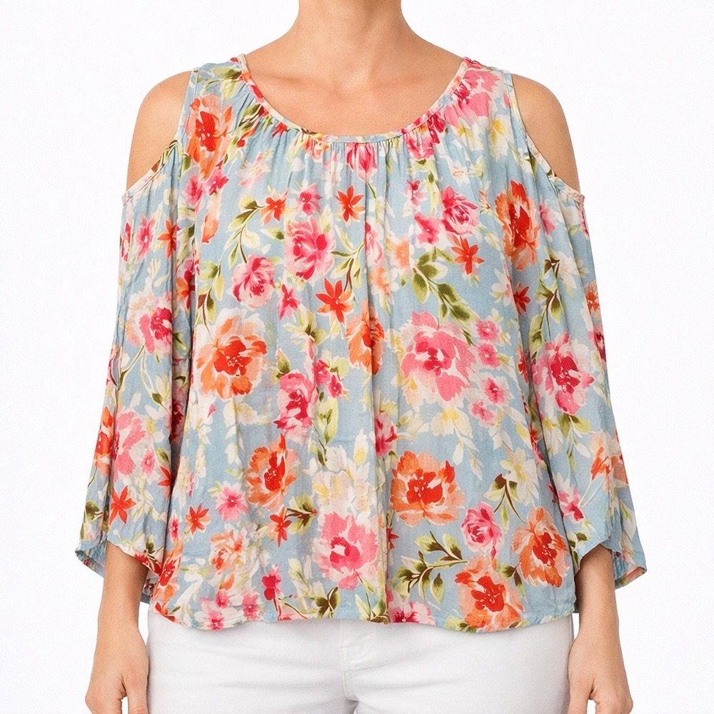 Cold Shoulder Floral Blouse Rayon Casual Medium Petite J. Jill Women